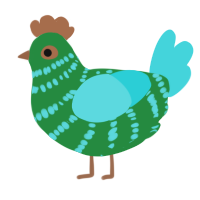 A viridian and aqua chicken with a bar pattern