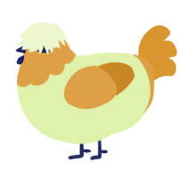 A apple and orange chicken with a head pattern