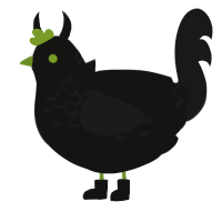 Faultline, a black and sable chicken with a half-lace pattern