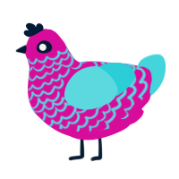 Bubblegum, a fuchsia and aqua chicken with a lace pattern