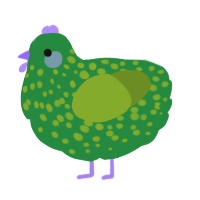 A viridian and chartreuse chicken with a speckle pattern