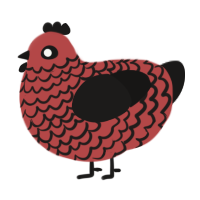 One X, a red and sable chicken with a lace pattern