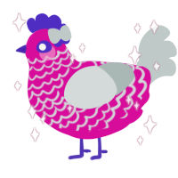 クリスタル, a fuchsia and silver chicken with a lace pattern