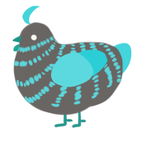 Neon Blue, a grey and aqua chicken with a bar pattern