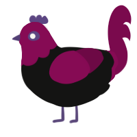 evil salad 2, a black and wine chicken with a head pattern