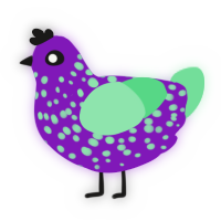 A violet and spring chicken with a speckle pattern