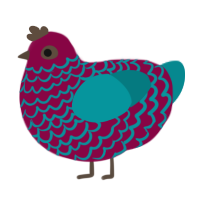 A maroon and teal chicken with a lace pattern