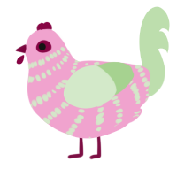 A pink and gluppy chicken with a bar pattern