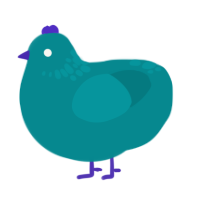 Blue, a teal chicken with a neck-speckle pattern