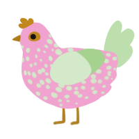 A pink and gluppy chicken with a speckle pattern