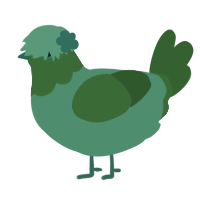A turquoise and leaf chicken with a head pattern