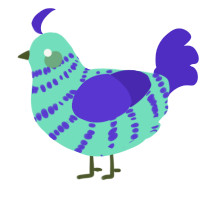 Mythril, a mint and indigo chicken with a bar pattern