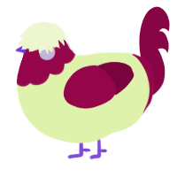 A apple and maroon chicken with a head pattern
