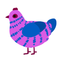 A orchid and ultramarine chicken with a bar pattern