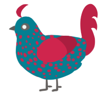 A sea and crimson chicken with a speckle pattern