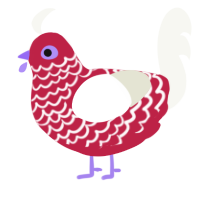 A crimson and white chicken with a lace pattern