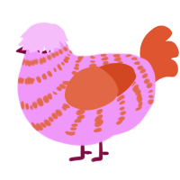 the contaminent, a lavender and vermilion chicken with a bar pattern