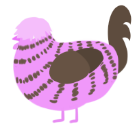 A lavender and bark chicken with a bar pattern
