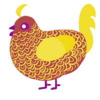 rabbit, a red and yellow chicken with a double-lace pattern