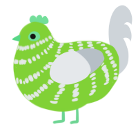Apple, a grass and mist chicken with a bar pattern
