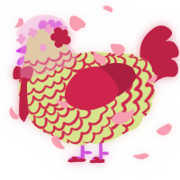 A lemon and crimson chicken with a lace pattern