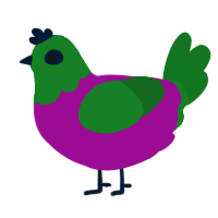 A plum and leaf chicken with a head pattern