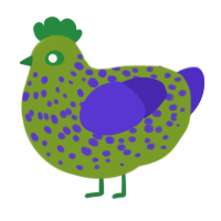 Jokeritis, a chartreuse and indigo chicken with a speckle pattern