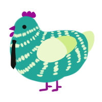 A turquoise and apple chicken with a bar pattern