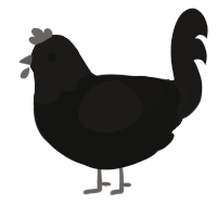 A black and sable chicken with a head pattern