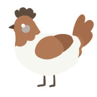 A white and brown chicken with a head pattern