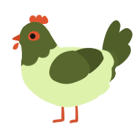 A apple and olive chicken with a head pattern