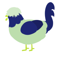 A gluppy and navy chicken with a head pattern