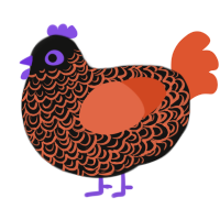 Midnight Frights, a black and vermilion chicken with a double-lace pattern