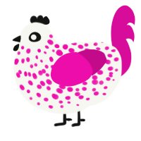 Lung, a white and fuchsia chicken with a speckle pattern