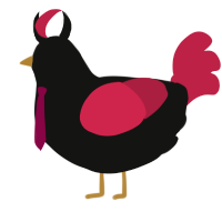 Beauty, a black and crimson chicken