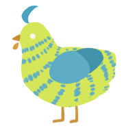 A lime and sky chicken with a bar pattern