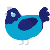 A cerulean and navy chicken with a head pattern