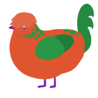 tomato soup, a vermilion and viridian chicken with a neck-speckle pattern