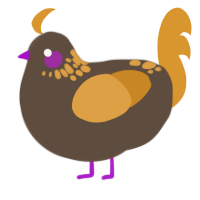 A bark and orange chicken with a neck-speckle pattern