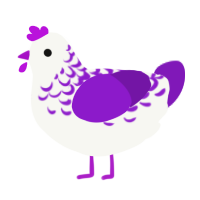 Parlet, a white and violet chicken with a half-lace pattern