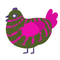 A olive and fuchsia chicken with a bar pattern