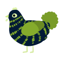 A tumblr and chartreuse chicken with a bar pattern