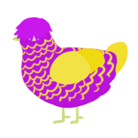 A amethyst and yellow chicken with a lace pattern