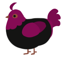 team yell wannabe, a black and wine chicken with a head pattern