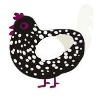 salt, a sable and white chicken with a speckle pattern