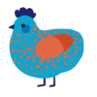 A cerulean and vermilion chicken with a speckle pattern
