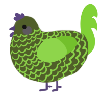 A olive and grass chicken with a lace pattern