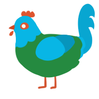 A viridian and cerulean chicken with a head pattern