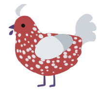 expired ketchup, a red and mist chicken with a speckle pattern