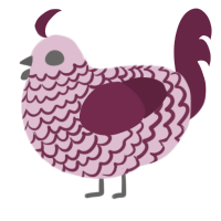 Foreboding Whispers, a pink and maroon chicken with a lace pattern